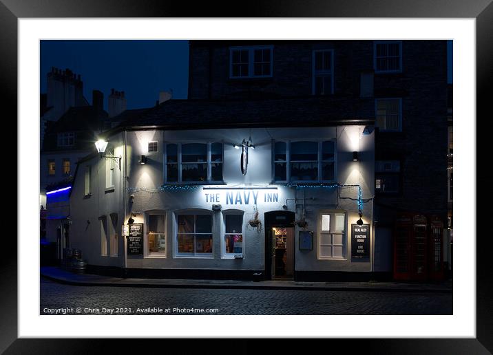 The Navy Inn by night Framed Mounted Print by Chris Day