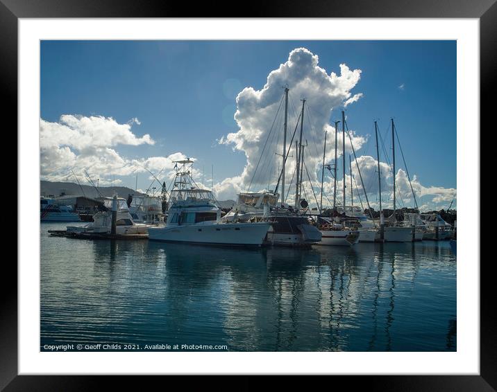 Picturesque nautical scene with huge white cumulonimbus clouds i Framed Mounted Print by Geoff Childs