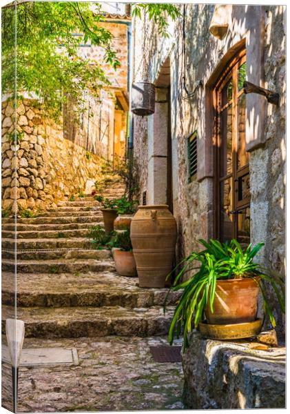 Mediterranean house with potted plant decoration Canvas Print by Alex Winter