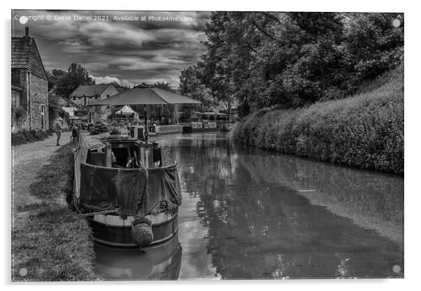 Narrowboats, Kennet and Avon Canal (mono) Acrylic by Derek Daniel
