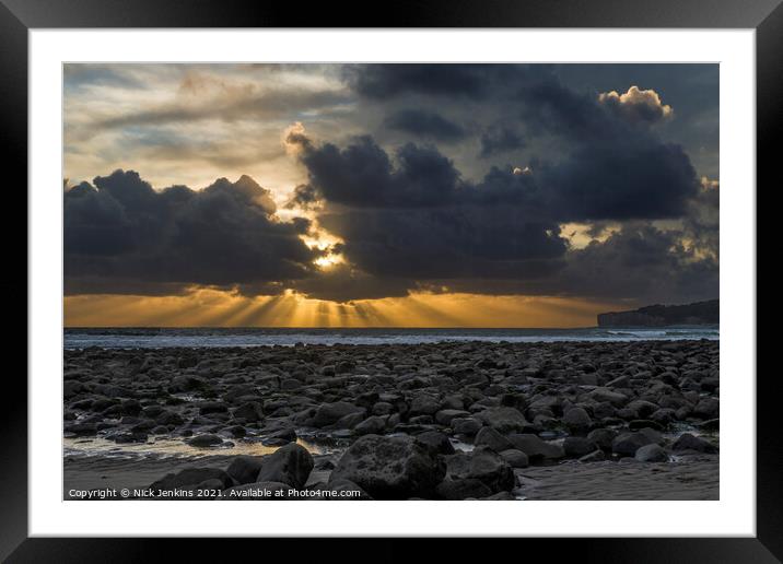Sunset Behind Clouds Llantwit Major Beach Framed Mounted Print by Nick Jenkins