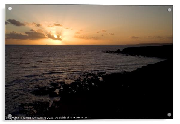 Thurlestone sunset, Devon Acrylic by Simon Armstrong