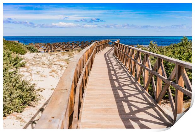 Boardwalk to the beach of bay of Alcudia Print by Alex Winter
