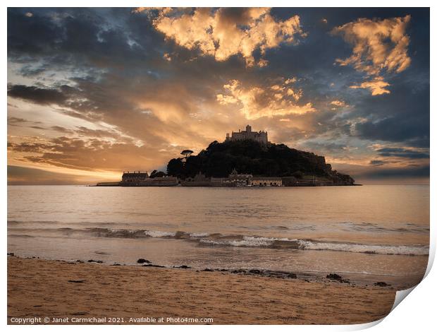 St Michael's Mount Sunset Print by Janet Carmichael