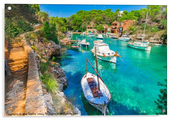 Mallorca Spain beautiful bay boats Cala Figuera Acrylic by Alex Winter