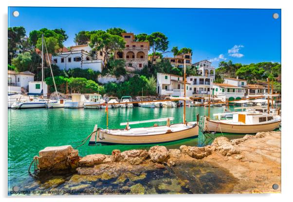 Boats at old fishing village Cala Figuera Acrylic by Alex Winter