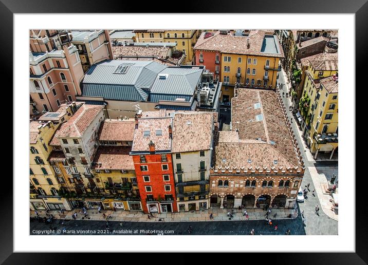 Colorful facades of historic buildings in Verona Framed Mounted Print by Maria Vonotna