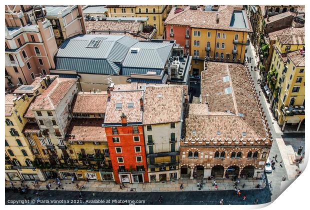 Colorful facades of historic buildings in Verona Print by Maria Vonotna
