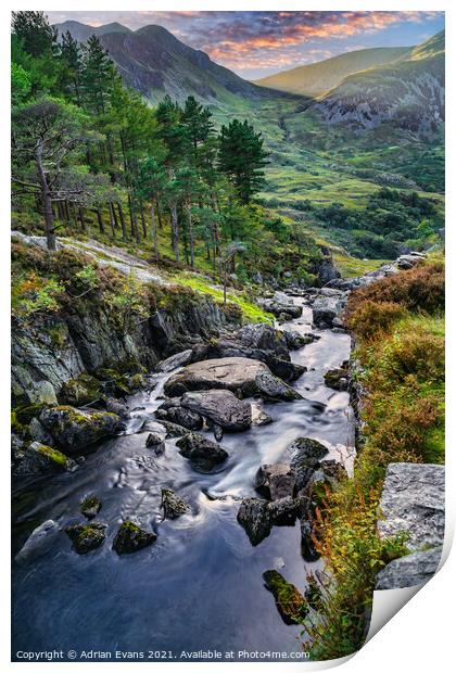 Ogwen River Snowdonia  Print by Adrian Evans