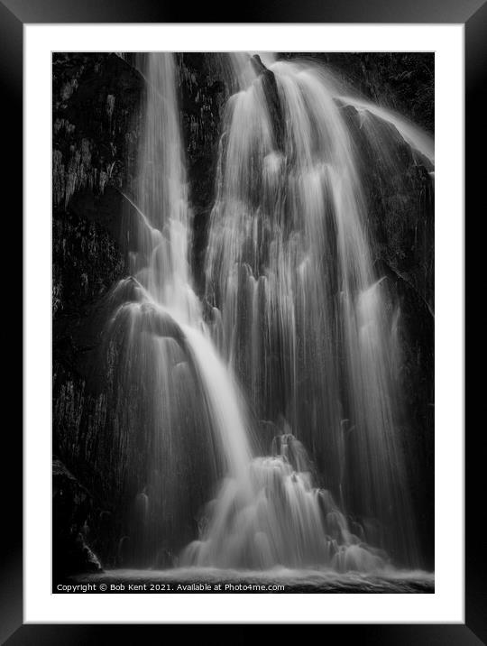 Ceunant Mawr Waterfall B&W  Framed Mounted Print by Bob Kent