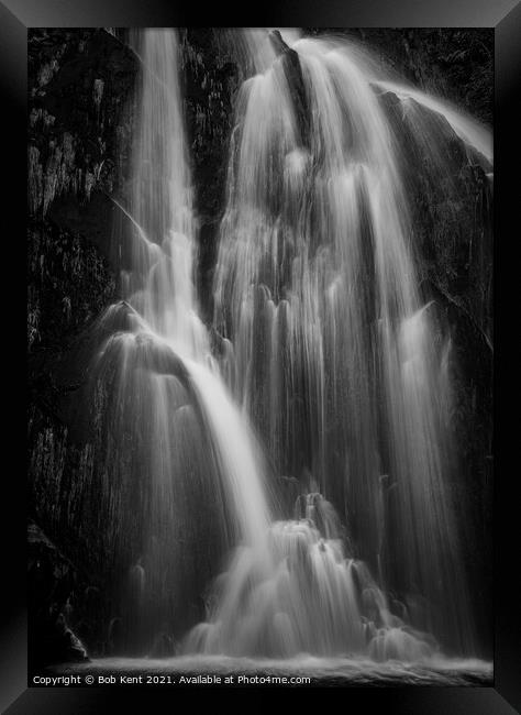 Ceunant Mawr Waterfall B&W  Framed Print by Bob Kent
