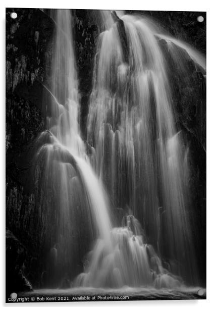 Ceunant Mawr Waterfall B&W  Acrylic by Bob Kent
