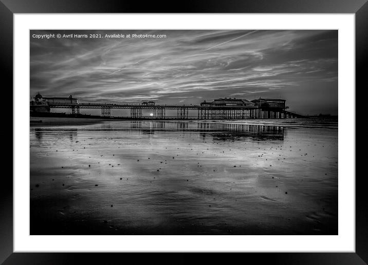 Stunning Sunset on Cromer beach Monochrome Framed Mounted Print by Avril Harris