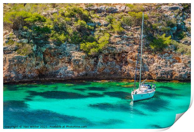 Beautiful bay with boat in Mediterranean Sea  Print by Alex Winter
