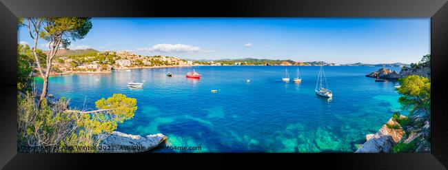 Coast bay with boats at Cala Fornells Mallorca Framed Print by Alex Winter