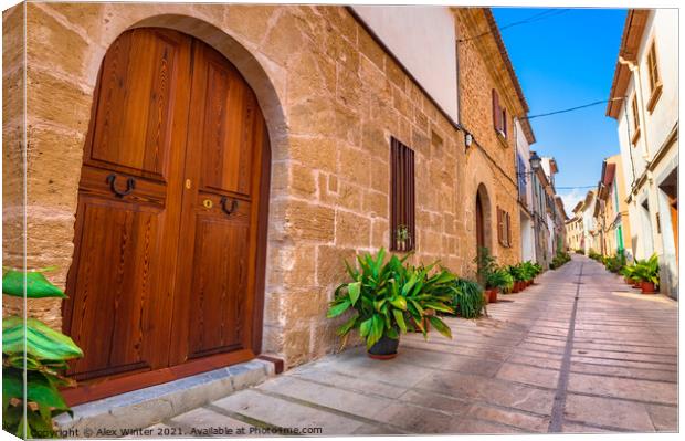 Street with potted plants in Alcudia old town Canvas Print by Alex Winter