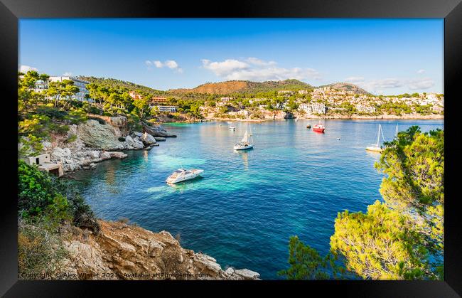 Panorama view with boats at Cala Fornells Mallorca Framed Print by Alex Winter