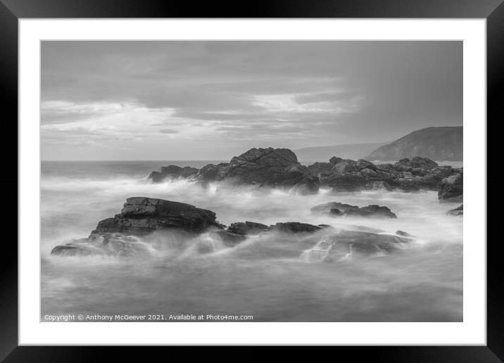 Black and white coastal waves Framed Mounted Print by Anthony McGeever