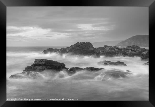 Black and white coastal waves Framed Print by Anthony McGeever