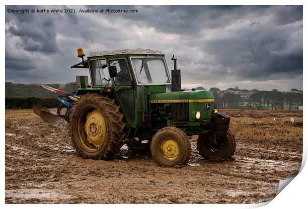 John Deere Tractor  in a Cornish field Print by kathy white