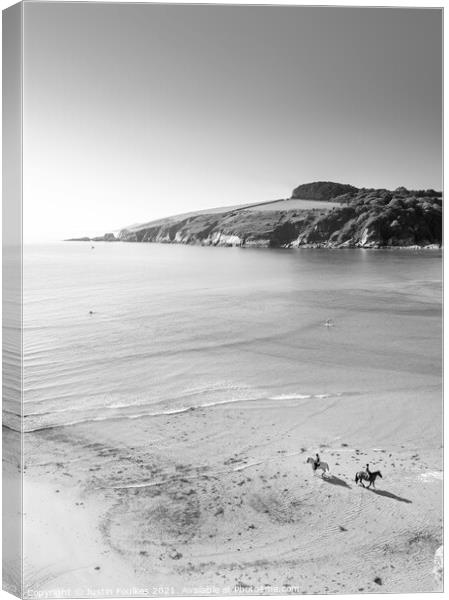 Horse riders at Wonwell Beach, South Hams, Devon Canvas Print by Justin Foulkes
