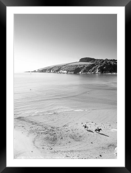 Horse riders at Wonwell Beach, South Hams, Devon Framed Mounted Print by Justin Foulkes
