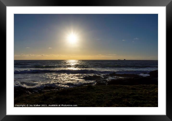 Sunset over the Atlantic Ocean near Padstow, Cornwall, England,UK Framed Mounted Print by Joy Walker