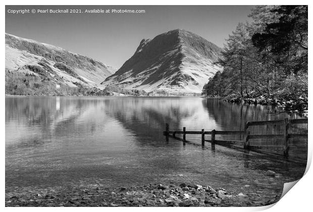 Buttermere Reflections Lake District monochrome Print by Pearl Bucknall