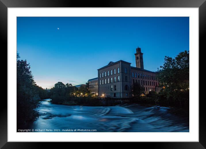 Salts Mill- Saltaire in the Moonlight Framed Mounted Print by Richard Perks