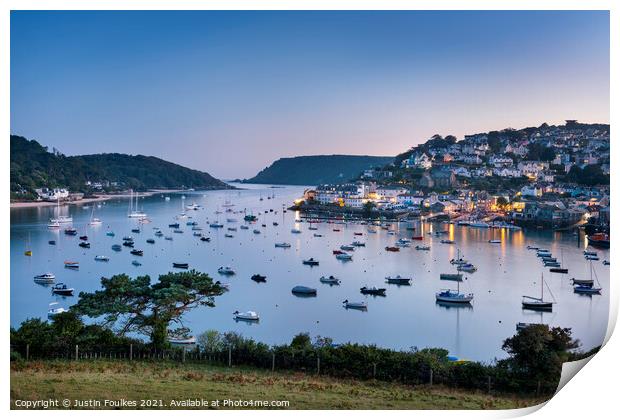 Salcombe at dusk, South Hams, Devon Print by Justin Foulkes