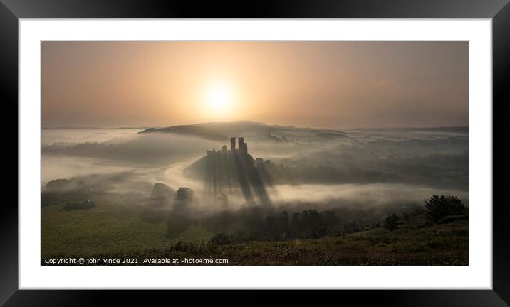 Corfe Castle Sunrise Framed Mounted Print by john vince