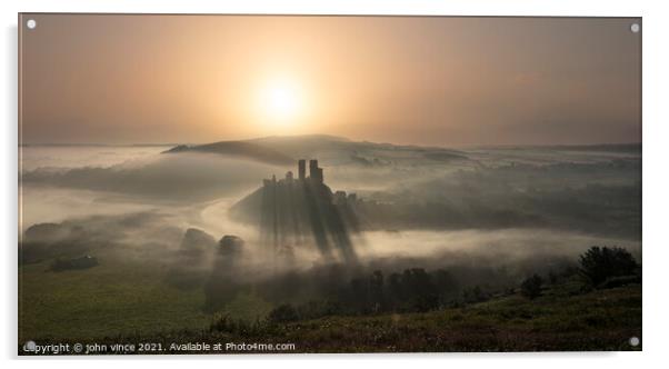 Corfe Castle Sunrise Acrylic by john vince