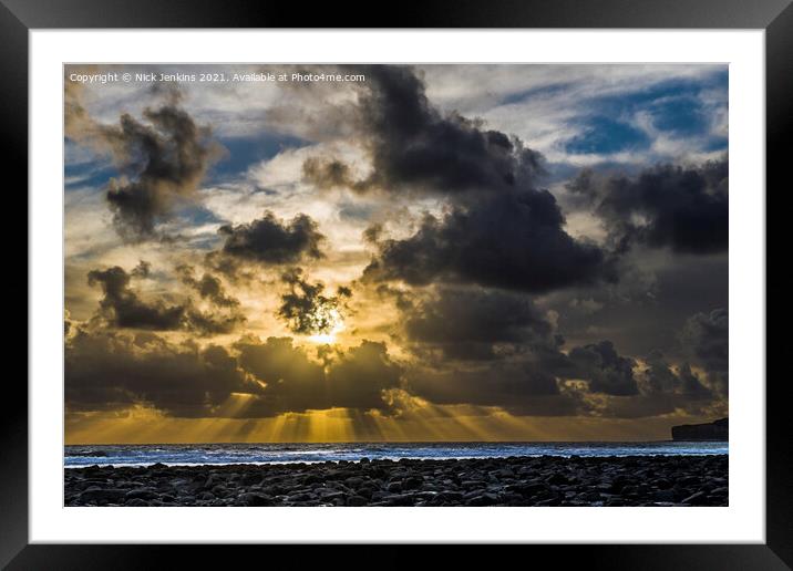Sunset over Llantwit Major Beach south Wales Framed Mounted Print by Nick Jenkins