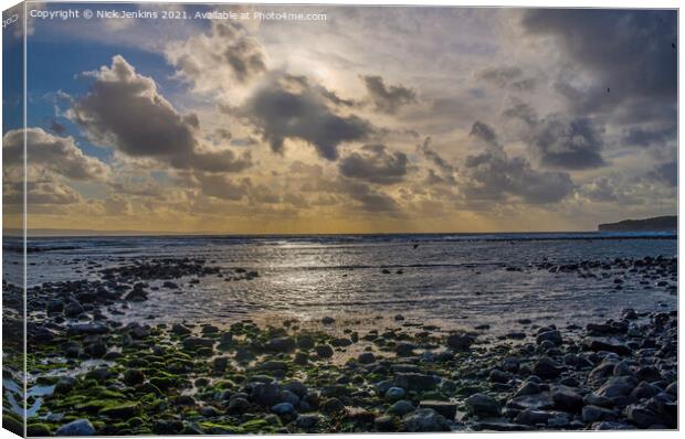 Llantwit Major Beach and Sunset Clouds Glamorgan C Canvas Print by Nick Jenkins