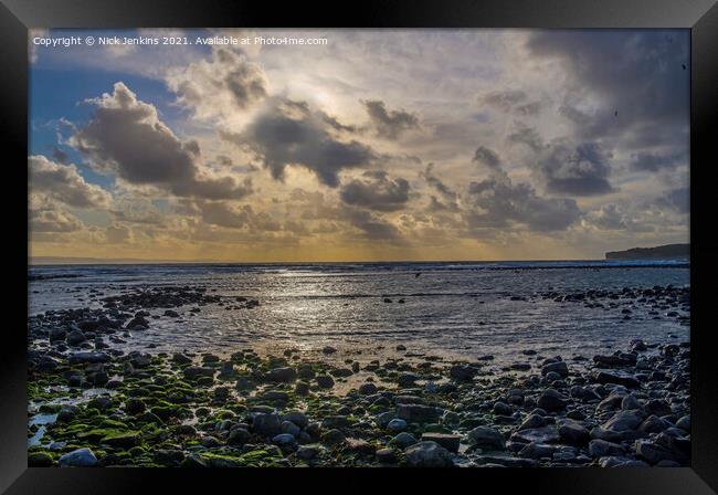 Llantwit Major Beach and Sunset Clouds Glamorgan C Framed Print by Nick Jenkins