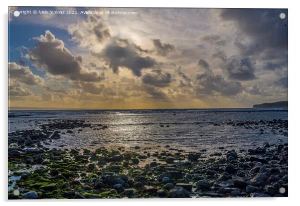 Llantwit Major Beach and Sunset Clouds Glamorgan C Acrylic by Nick Jenkins