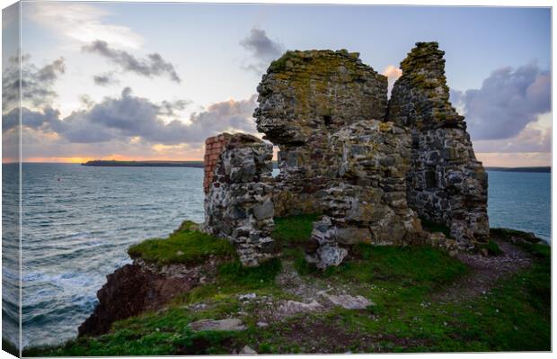 Remains of East Blockhouse, near Angle in Pembroke Canvas Print by Tracey Turner