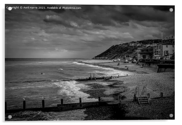 The Majestic Serenity of Cromer Beach Monochrome Acrylic by Avril Harris