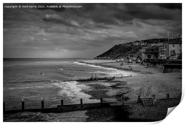 The Majestic Serenity of Cromer Beach Monochrome Print by Avril Harris