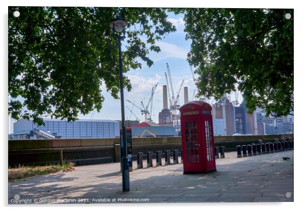 London Telephone Box and Battersea Power Station Acrylic by Gordon Maclaren
