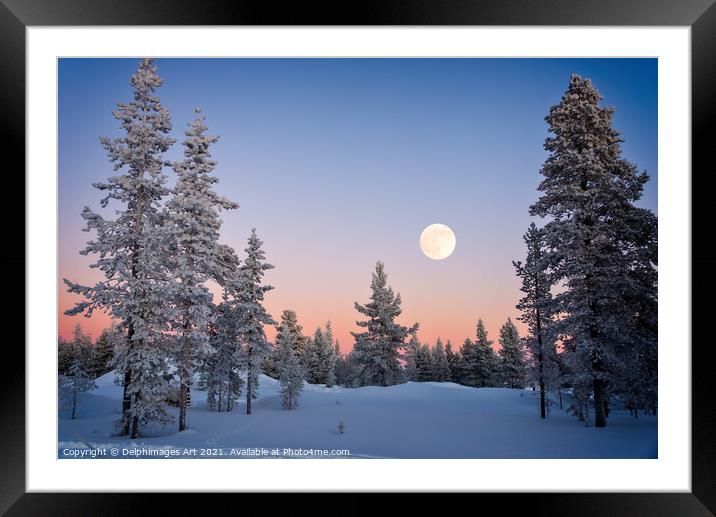 Moon rising, winter landscape Framed Mounted Print by Delphimages Art