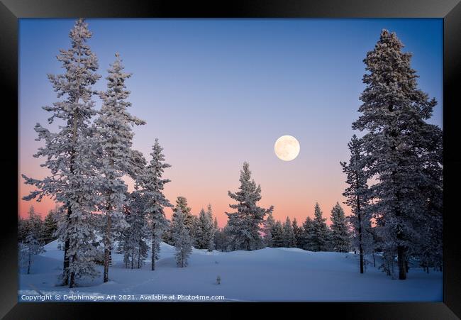 Moon rising, winter landscape Framed Print by Delphimages Art