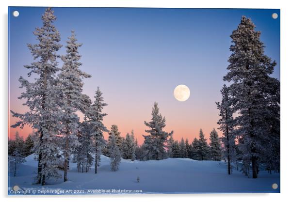 Moon rising, winter landscape Acrylic by Delphimages Art
