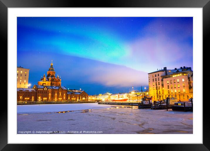Old port and cathedral of Helsinki in winter Framed Mounted Print by Delphimages Art