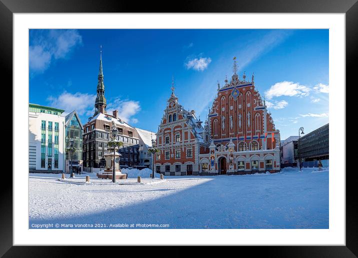 Town hall square during sunny winter snowy day in  Framed Mounted Print by Maria Vonotna
