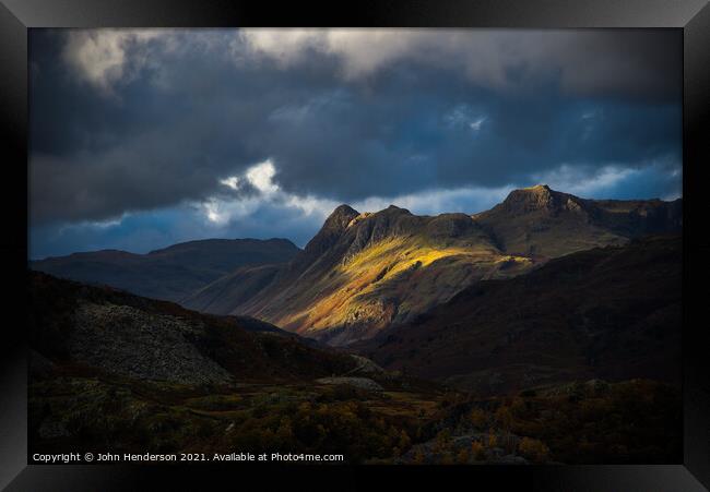 Langdale pikes in. Autumn. Framed Print by John Henderson