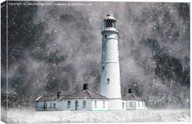 Nash Point Lighthouse - Snow Blizzard (Marcross) Canvas Print by Lee Kershaw