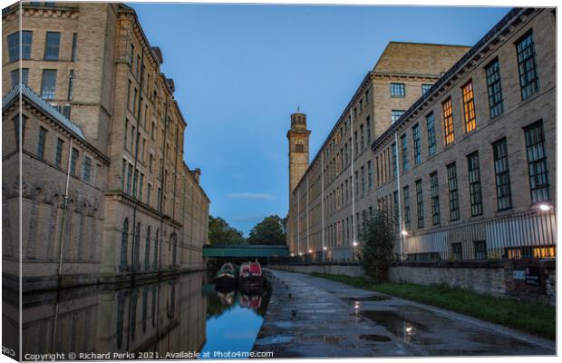 Leeds - Liverpool canal at Saltaire  Canvas Print by Richard Perks