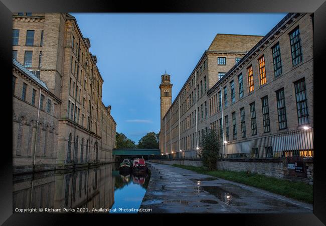 Leeds - Liverpool canal at Saltaire  Framed Print by Richard Perks