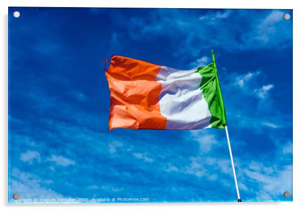 Flag of italy waving against the blue sky with clouds. Acrylic by Joaquin Corbalan